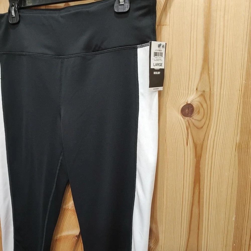 ID Ideology Women‎ Colorblock Crop Leggings Black White Sz Large Rapid Dry Flex